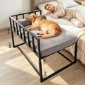 Bedside Dog Bed, Height Adjustable Elevated Co-Sleeper for Medium Large Dogs, Fits Low to High Beds (28-37in), Heavy-Duty Metal Bunk Bed Frame with Safety Side Rails & Washable Cushion