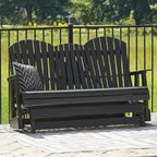 Signature Design by Ashley Hyland Wave Modern Weather Resistant HDPE Outdoor Glider Loveseat with Drop Down Table and 2 Cup Holders, Black