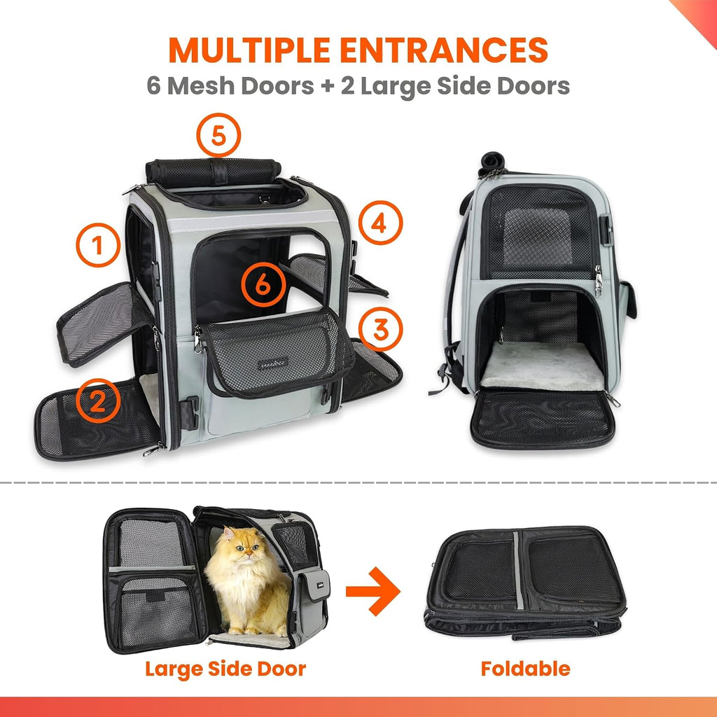 Crash-Tested Expandable Cat Backpack Carrier & Small Dog Car Seat | CPS Certified for Crash Protection & Safe Pet Travel.
