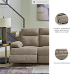 Signature Design by Ashley Reclining Sofa with Drop Down Table and USB Charging, Yarrow Lane Yarrow Lane Collection, Manual Pull Tab, Chenille Fabric for Living Room Comfort, Mocha Brown, 86" W