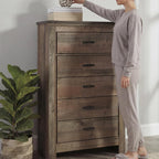 Signature Design by Ashley Trinell Rustic 5 Drawer Chest of Drawers with Nailhead Trim, Warm Brown