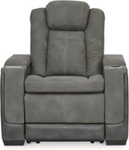 Signature Design by Ashley Next-Gen DuraPella Power Recliner with Adjustable Headrest, Storage Armrests, Wireless & USB Charging, Faux Leather, 2-Tone Gray