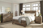 Signature Design by Ashley Trinell Rustic 5 Drawer Chest of Drawers with Nailhead Trim, Warm Brown