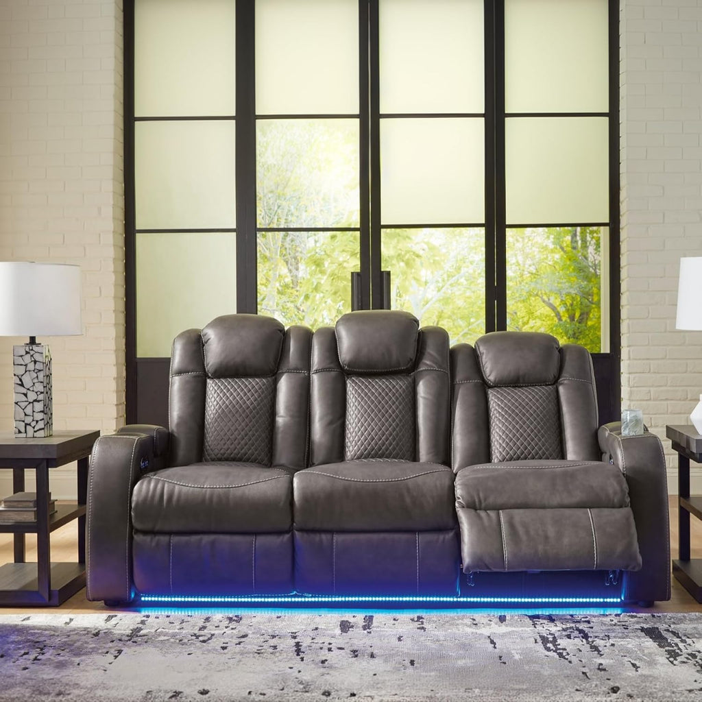 Signature Design by Ashley Fyne-Dyme Contemporary Power Reclining Sofa with USB Charging Ports and Adjustable Headrest, Brown