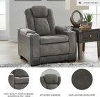 Signature Design by Ashley Next-Gen DuraPella Power Recliner with Adjustable Headrest, Storage Armrests, Wireless & USB Charging, Faux Leather, 2-Tone Gray