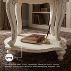 Signature Design by Ashley Realyn Round End Table, Cottage-Style Side Table with Antiqued Two-Tone Finish, Wood & Veneer Construction for Living Room or Bedroom, White/Brown