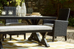 Signature Design by Ashley Beachcroft Outdoor Dining Table, Rust-Resistant Farmhouse Design with Porcelain Tabletop and Umbrella Hole, for Patio Entertaining, Black/Light Gray, 84-Inch