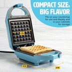 Tasty Mini Nonstick Waffle Maker, Perfect for Individual Waffles, Hash Browns, Brownies and more, Quick Results, Easy Clean Up, 600W, Blue