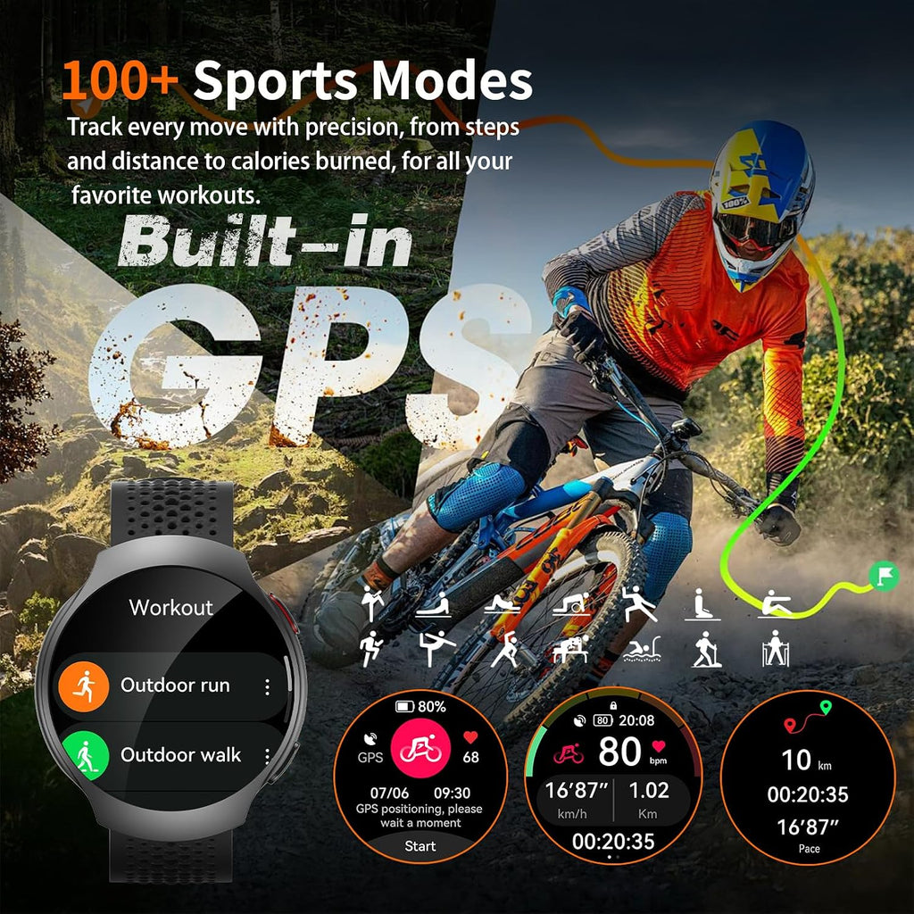 GPS Smart Watch for Men With AI (Answer/Make Call), 1.43" Micro-Spherical AMOLED Smartwatch for Android and iPhone, 150+ Sport Mode Fitness Tracker with HR, SpO2, Sleep Monitor, 5ATM Waterproof