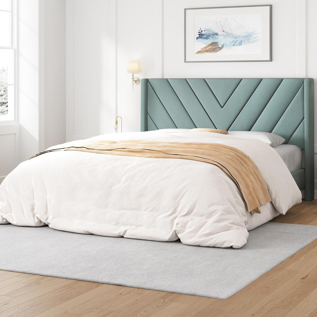 Yaheetech Queen Bed Frame Upholstered Platform Bed/Wooden Slat Support/Tufted Headboard with Wing Side/Mattress Foundation/No Box Spring Needed,Beige Queen