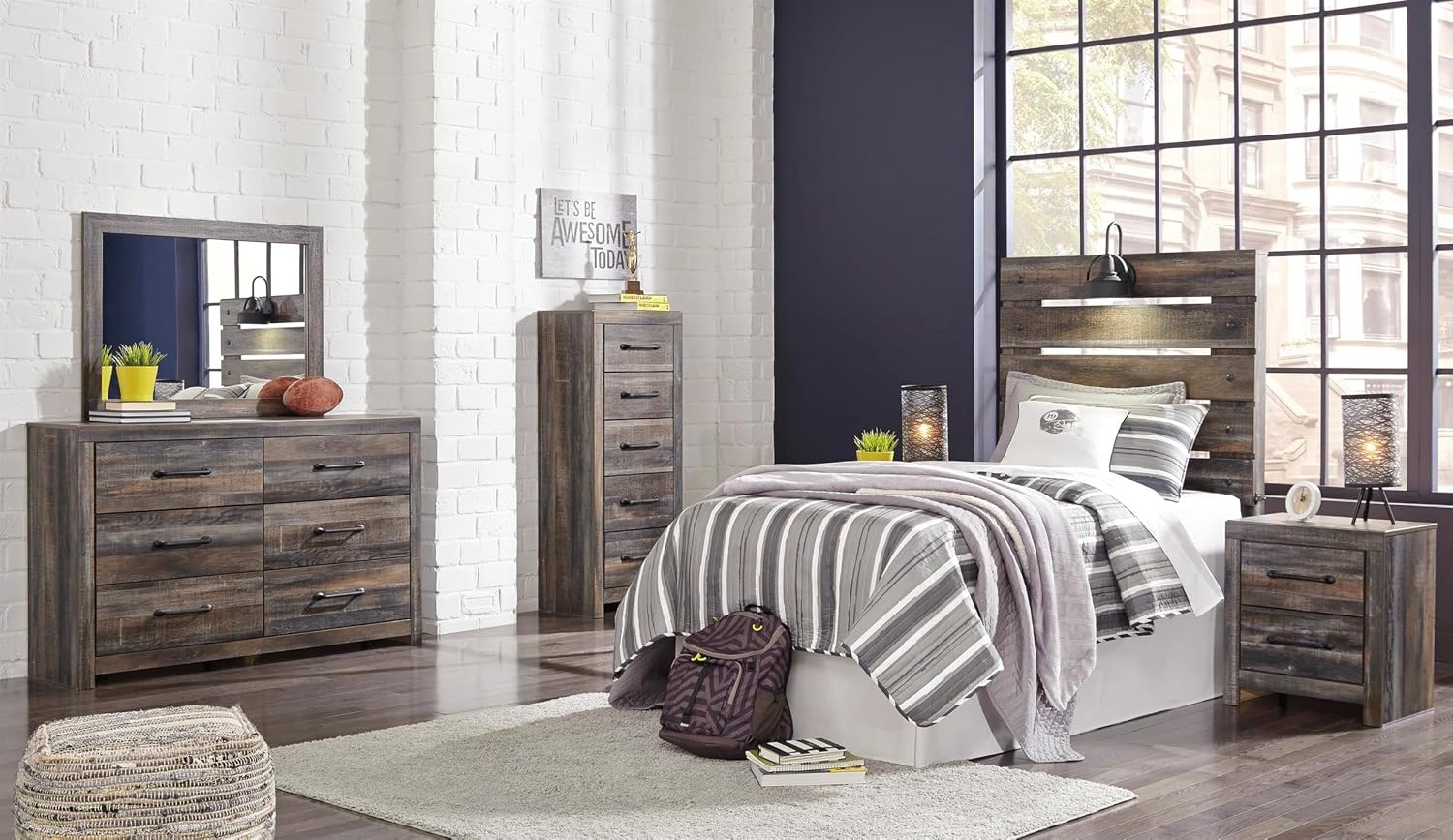 Signature Design by Ashley Drystan 6 Drawer Dresser, Pre-Assembled Convenience, Engineered Wood Construction for Bedroom Storage, Rustic Brown and Multi, 59" W x 16" D x 37" H