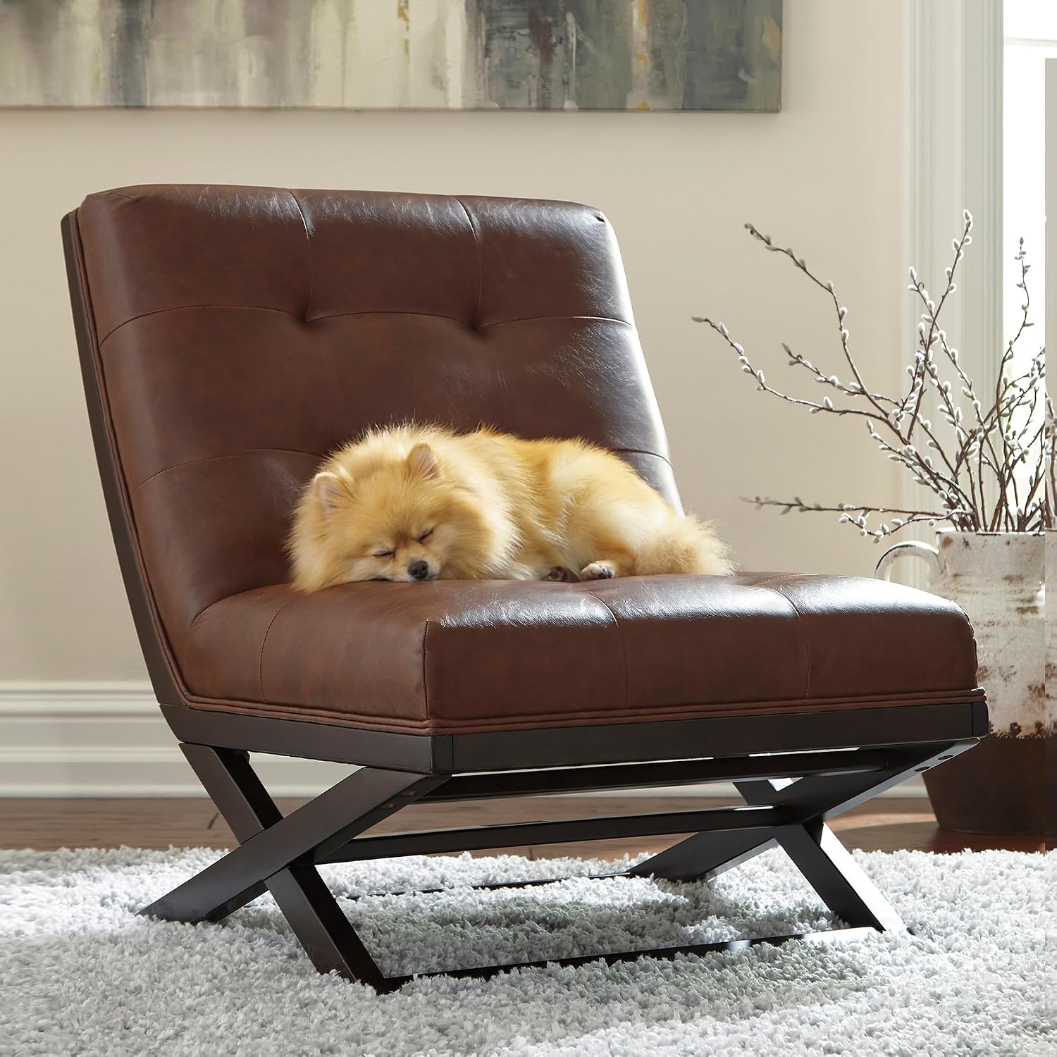 Signature Design by Ashley Sidewinder Mid-Century Modern Faux Leather Accent Chair, Brown
