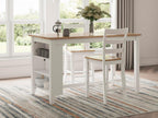 Signature Design by Ashley Gesthaven Counter Height Bar Stool, Set of 2, 24.25" Stools with Ladder Back, Solid Wood Frame, Contoured Mango Wood Veneer Seat, Kitchen Island Dining, Natural and White