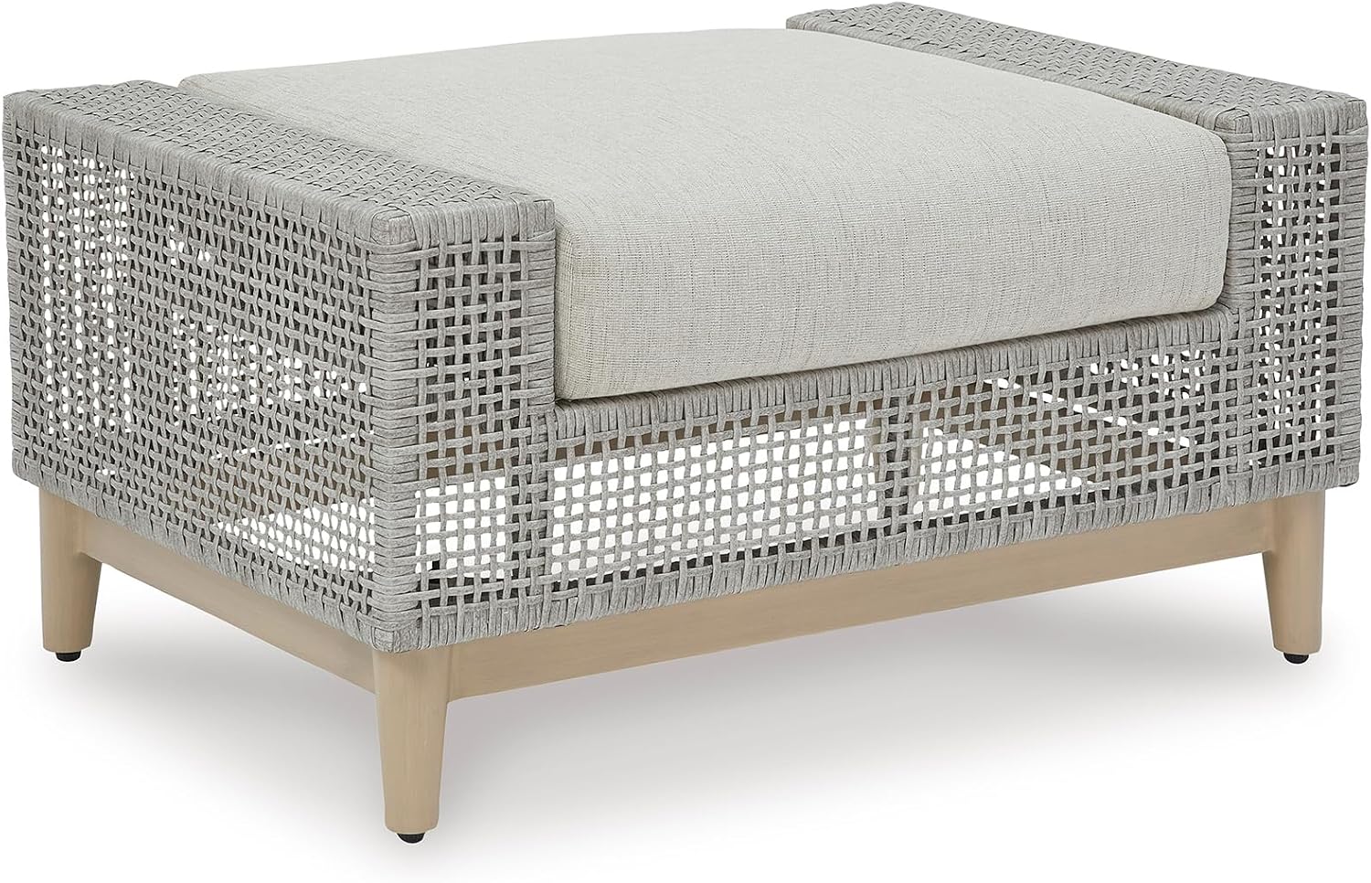 Signature Design by Ashley Aluminum Frame Outdoor Ottoman with Cushion, Seton Creek, High-Performance Nuvella Fabric, Seating for Patio Lounge Areas, Light Gray & Light Brown