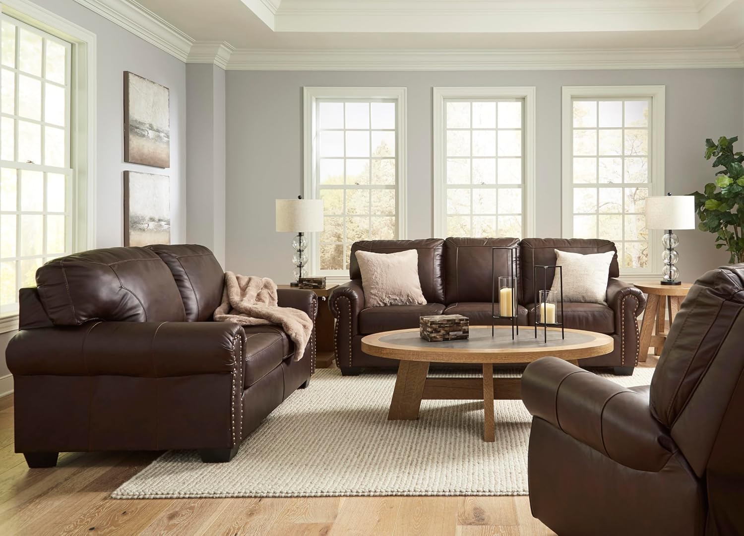 Signature Design by Ashley Colleton 92-Inch Classic Sofa, Dark Brown Leather Match, No Assembly Required, Durable Reinforced Frame, Couch for Living Room