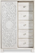 Signature Design by Ashley Paxberry Boho 5 Drawer Dressing Chest with Slider Door & 3 Adjustable Shelves, Whitewash