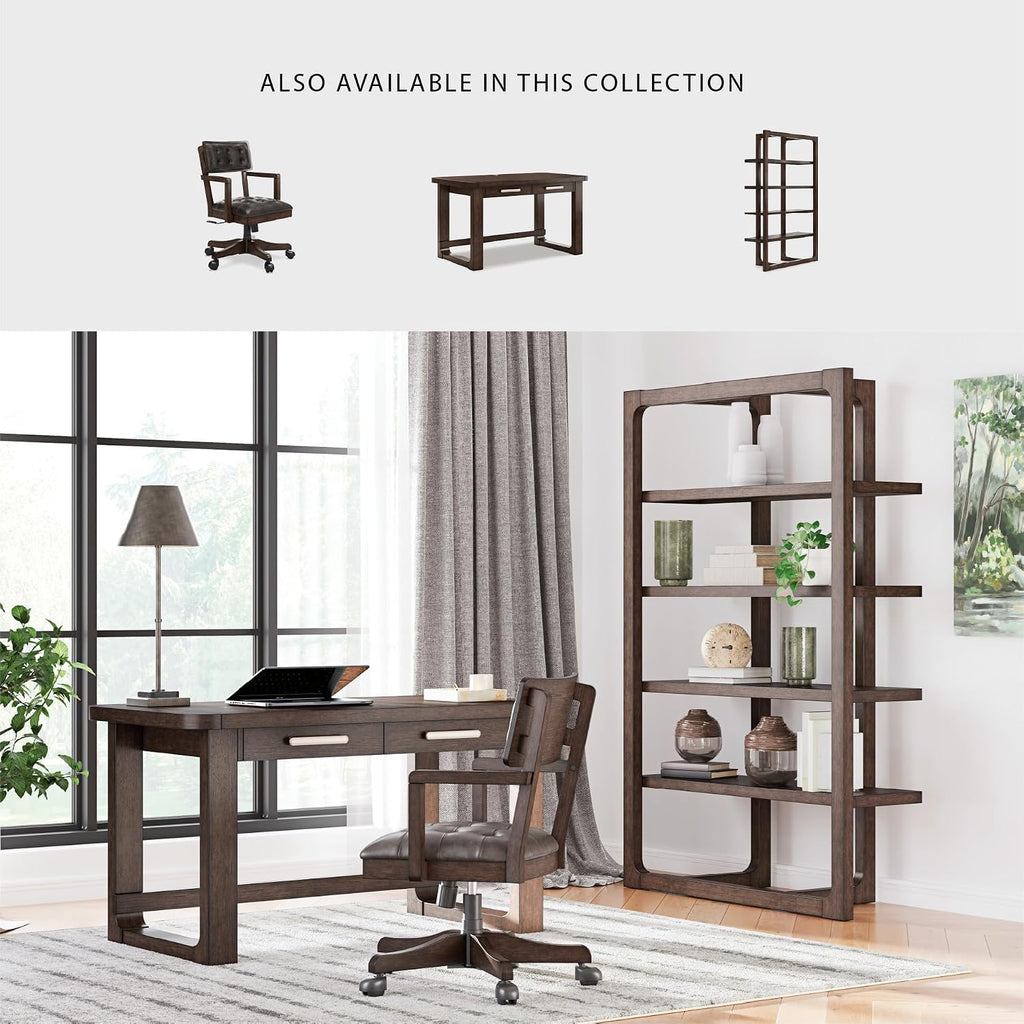 Signature Design by Ashley Breckington Contemporary Faux Leather Tufted Home Office Desk Chair with Adjustable Height and Casters, Solid Wood, 28.75" W x 28.75" D x 38" H, Dark Brown