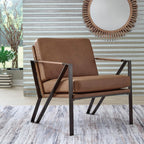 Signature Design by Ashley Garronmont Mid-Century Modern Leather Accent Chair with Metal Frame, Light Brown & Metallic