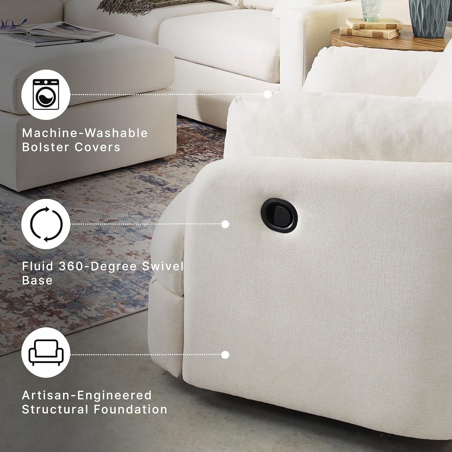 Signature Design by Ashley Modmax Swivel Glider Nursery Recliner, Stain-Resistant Next-Gen Nuvella Performance Fabric Rocking Chair for Living Room, Oyster Beige, 42" W