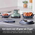 Ninja Crispi 4-in-1 Glass Air Fryer | With Non-Toxic 4QT & 6-Cup Glass Containers & Lids | Microwave, Freezer, Dishwasher Safe | 450°F Max Temp |1500 Watt | Green | FN101SG