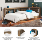 Signature Design by Ashley Deanlow Bookcase Storage Bed, Replicated Walnut Wood-Look Platform, Mid-Century Modern Casual Style, Integrated Bookshelf Side Rails, Honey Brown, Twin