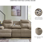 Signature Design by Ashley Reclining Sofa with Drop Down Table and USB Charging, Yarrow Lane Yarrow Lane Collection, Manual Pull Tab, Chenille Fabric for Living Room Comfort, Mocha Brown, 86" W