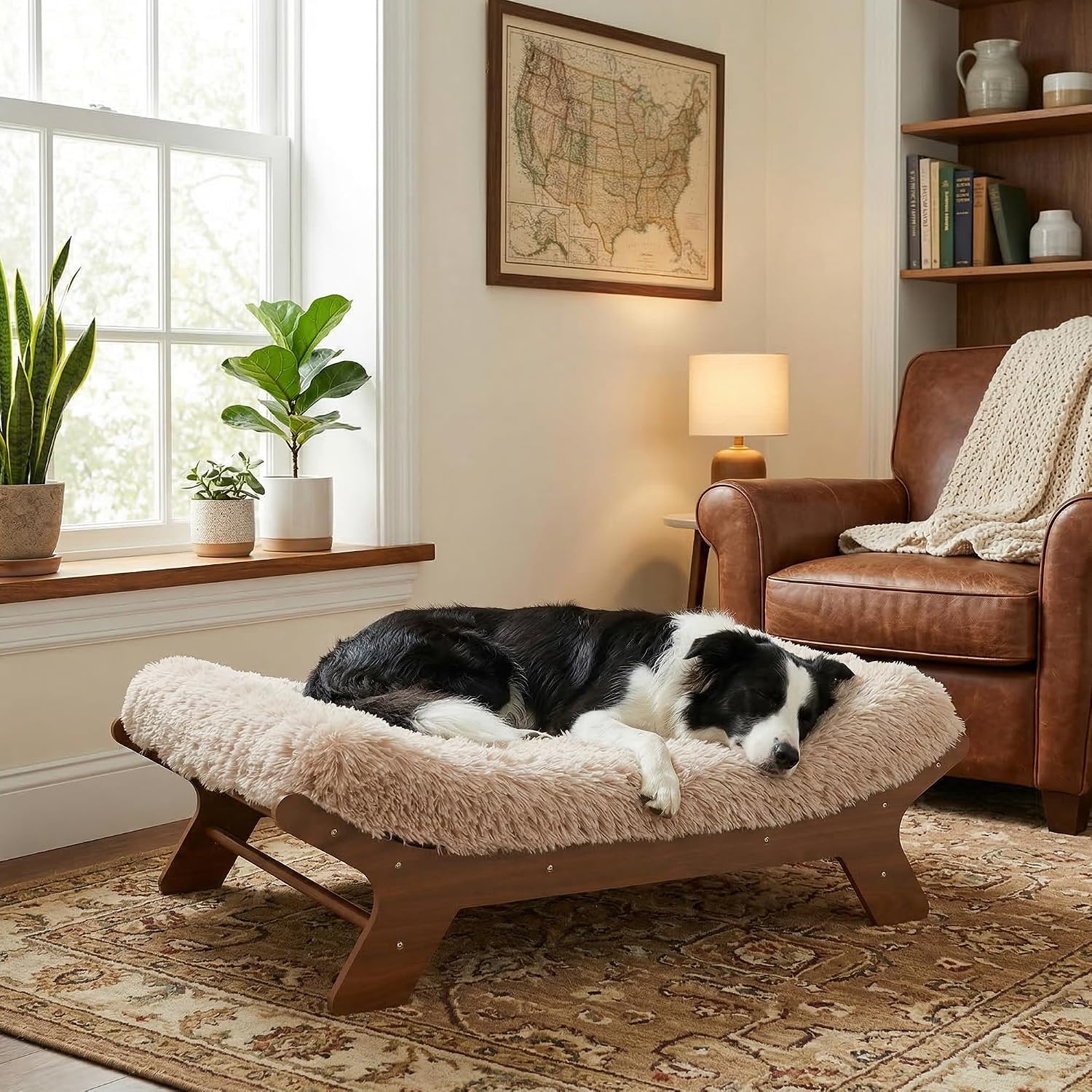 Muihood Elevated Wooden Dog Bed with Foam Mattress, Walnut, X-Large | Raised Dog Bed with Washable Cover, Supportive Foam Mattress, Perfect for X-Large Dogs and Indoor Living