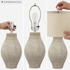 Signature Design by Ashley Layal Modern Table Lamp, Textured Paper Composite Base, Modified Drum Shade, 3-Way Switch Lighting for Living Room or Bedroom, 16 Inch Diameter, Beige