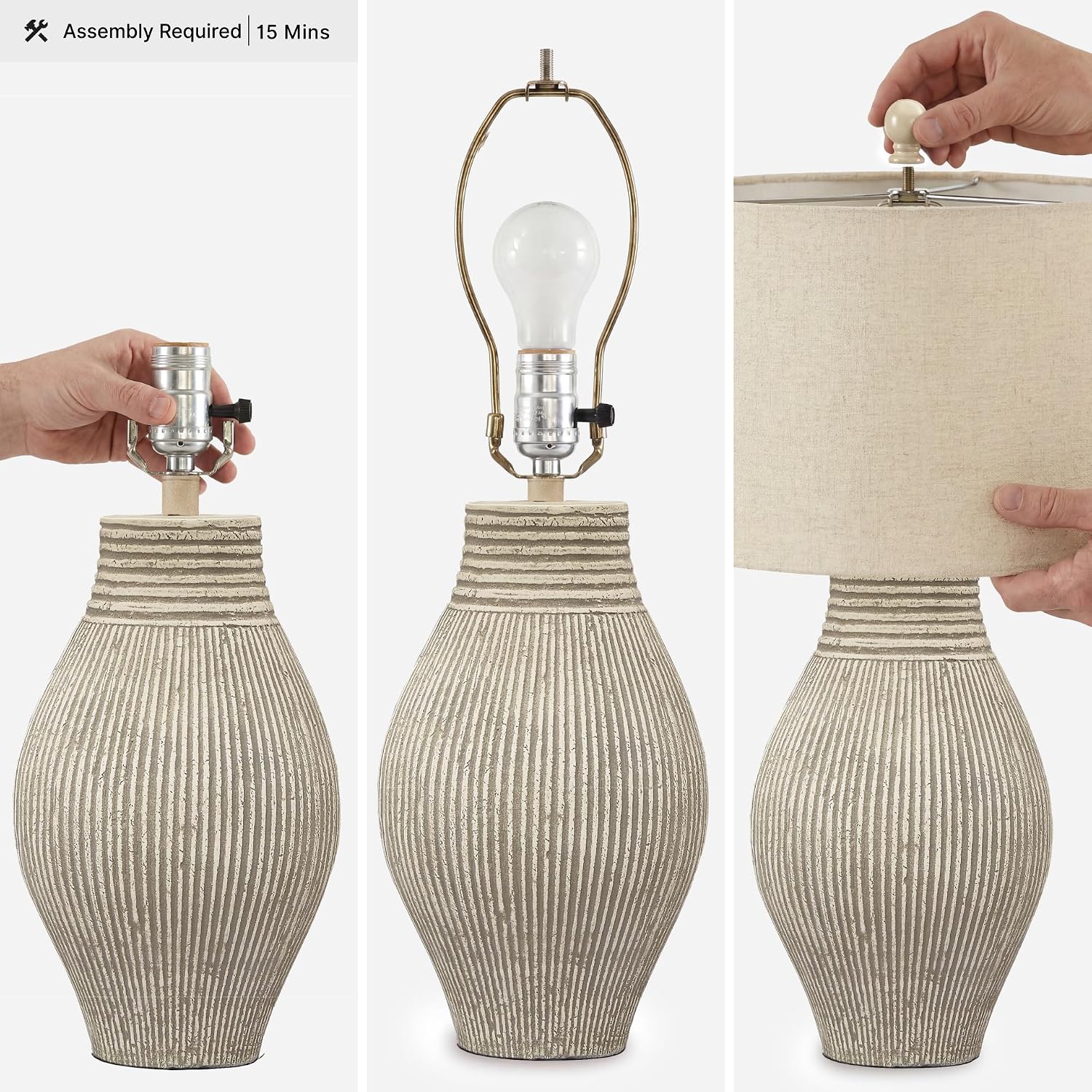 Signature Design by Ashley Layal Modern Table Lamp, Textured Paper Composite Base, Modified Drum Shade, 3-Way Switch Lighting for Living Room or Bedroom, 16 Inch Diameter, Beige