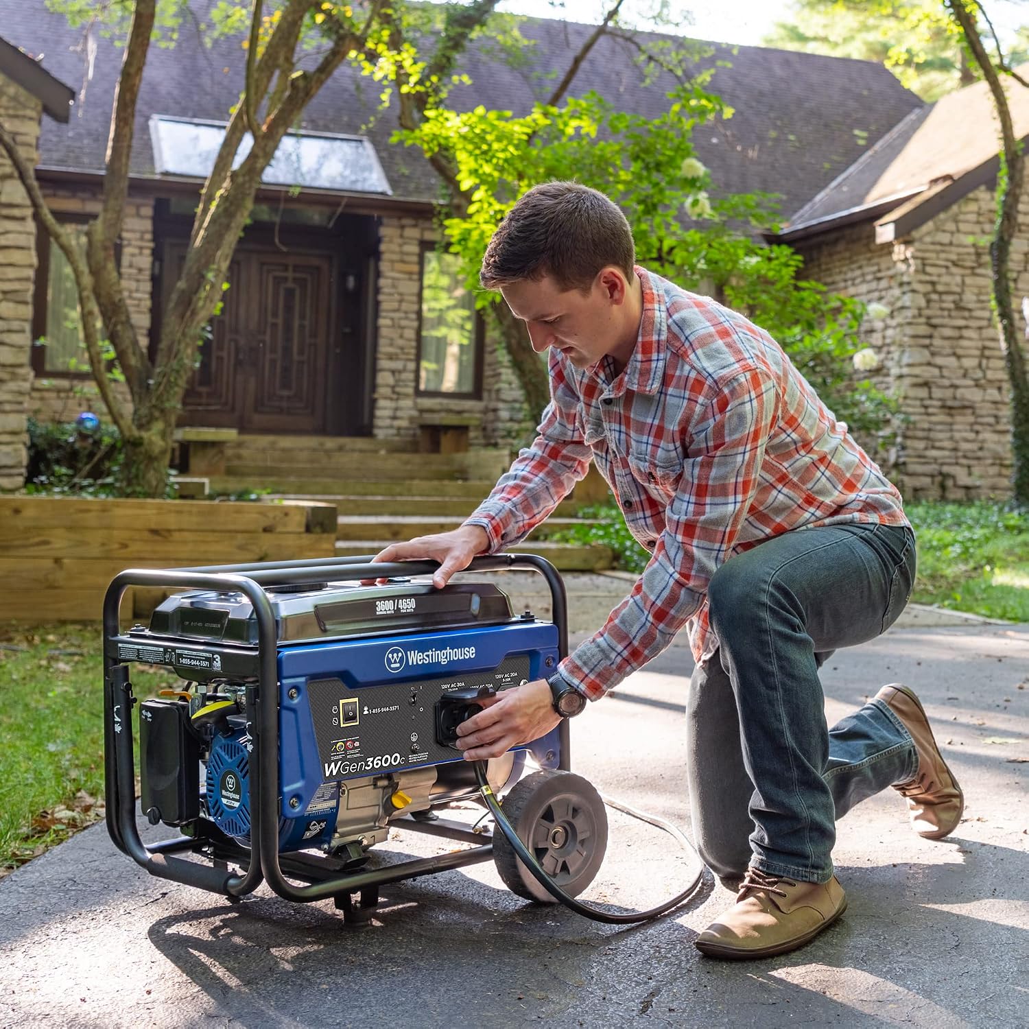 Westinghouse 4650 Peak Watt Portable Generator, RV Ready 30A Outlet, Wheel & Handle Kit, Gas Powered, CO Sensor