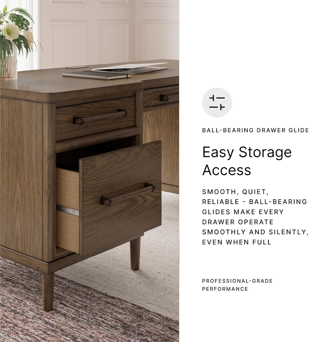 Signature Design by Ashley Roanhowe Contemporary 68" Home Office Desk with 6 Felt-Lined Drawers, USB Charging Ports and Cord Management, Dark Brown
