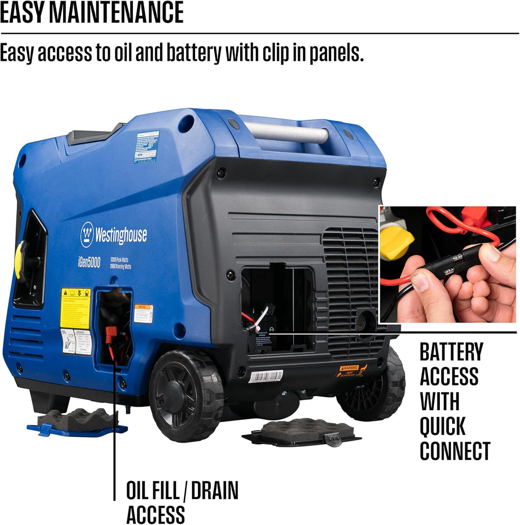 Westinghouse 5000 Peak Watt Super Quiet Portable Inverter Generator, Remote Electric Start with Auto Choke, Wheel & Handle Kit, RV Ready, Gas Powered, Parallel Capable