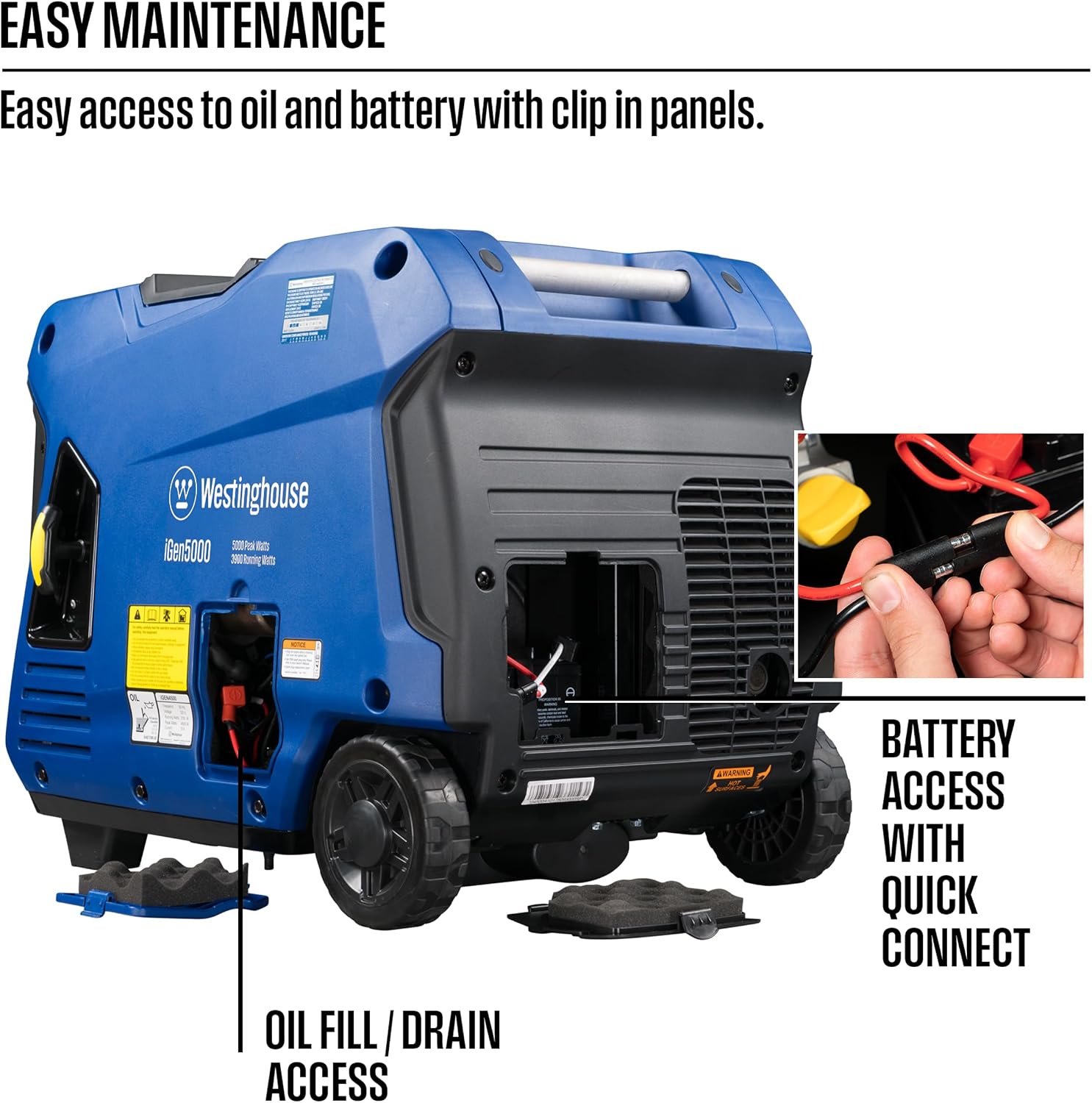Westinghouse 5000 Peak Watt Super Quiet Portable Inverter Generator, Remote Electric Start with Auto Choke, Wheel & Handle Kit, RV Ready, Gas Powered, Parallel Capable