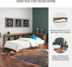 Signature Design by Ashley Deanlow Bookcase Storage Bed, Replicated Walnut Wood-Look Platform, Mid-Century Modern Casual Style, Integrated Bookshelf Side Rails, Honey Brown, Twin