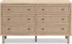 Signature Design by Ashley Cielden 6 Drawer Dresser, Quick 10-Minute Assembly, Textured Cane Details, Coastal Modern Bedroom Storage, Light Brown Two-Tone
