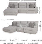 Signature Design by Ashley Acklen Place 3-Piece Power Reclining Sectional, Zero Gravity Recline and Adjustable Headrests, Next-Gen Nuvella Performance Fabric for Living Room Relaxation, Pewter Gray