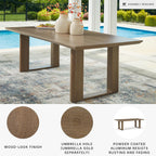 Signature Design by Ashley Serene Bay Outdoor Dining Table, Rust-Resistant Aluminum with Wood-Look Finish, 84-Inch Rectangular Patio Table with Umbrella Hole, Dark Brown
