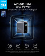 Anker Prime Charger,160W 3-Port Compact GaN USB C Charger,Smart Display,Touch Control,Up to 140W Fast Charging for One Device,for MacBook Pro,Laptop,iPhone 17 Series(Cable Not Included,Non-Battery)