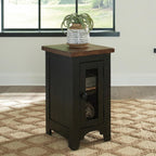 Signature Design by Ashley Valebeck Chairside End Table, Small Side Table with Storage Cabinet for Living Room Decor, Pine Veneers, Pine Wood, and Engineered Wood, Distressed Black/Brown