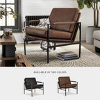 Signature Design by Ashley Puckman Brown Leather Accent Chair, Contemporary Living Room Seating, Sturdy Metal Frame