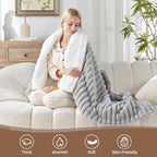 Westinghouse Electric Blanket Heated Throw, Super Cozy Luxury Faux Fur & Sherpa with 6 Heating Levels & 2-10 Hours Auto Off, Fast Heating & Overheat Protection, 50x60 Inch, Light Grey