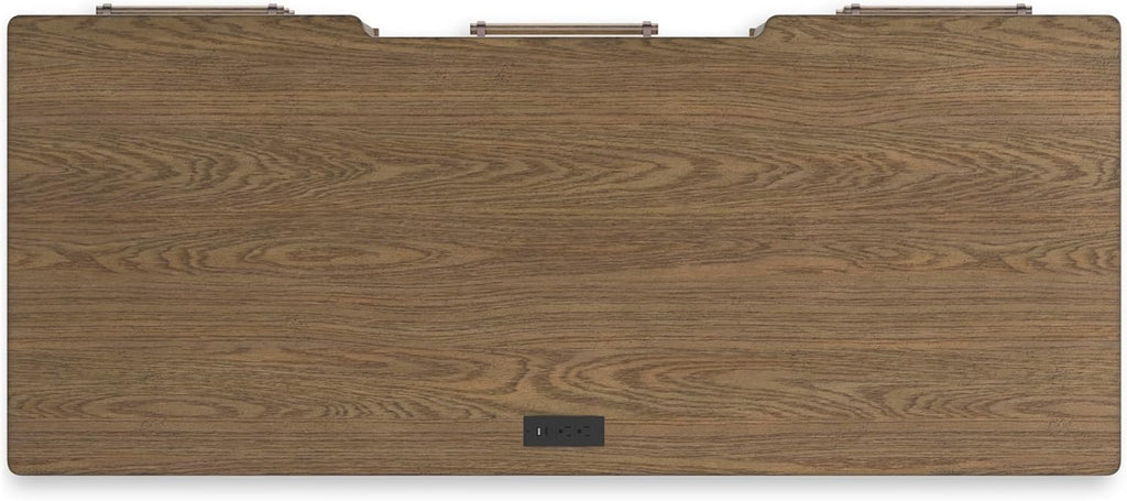 Signature Design by Ashley Roanhowe Contemporary 68" Home Office Desk with 6 Felt-Lined Drawers, USB Charging Ports and Cord Management, Dark Brown