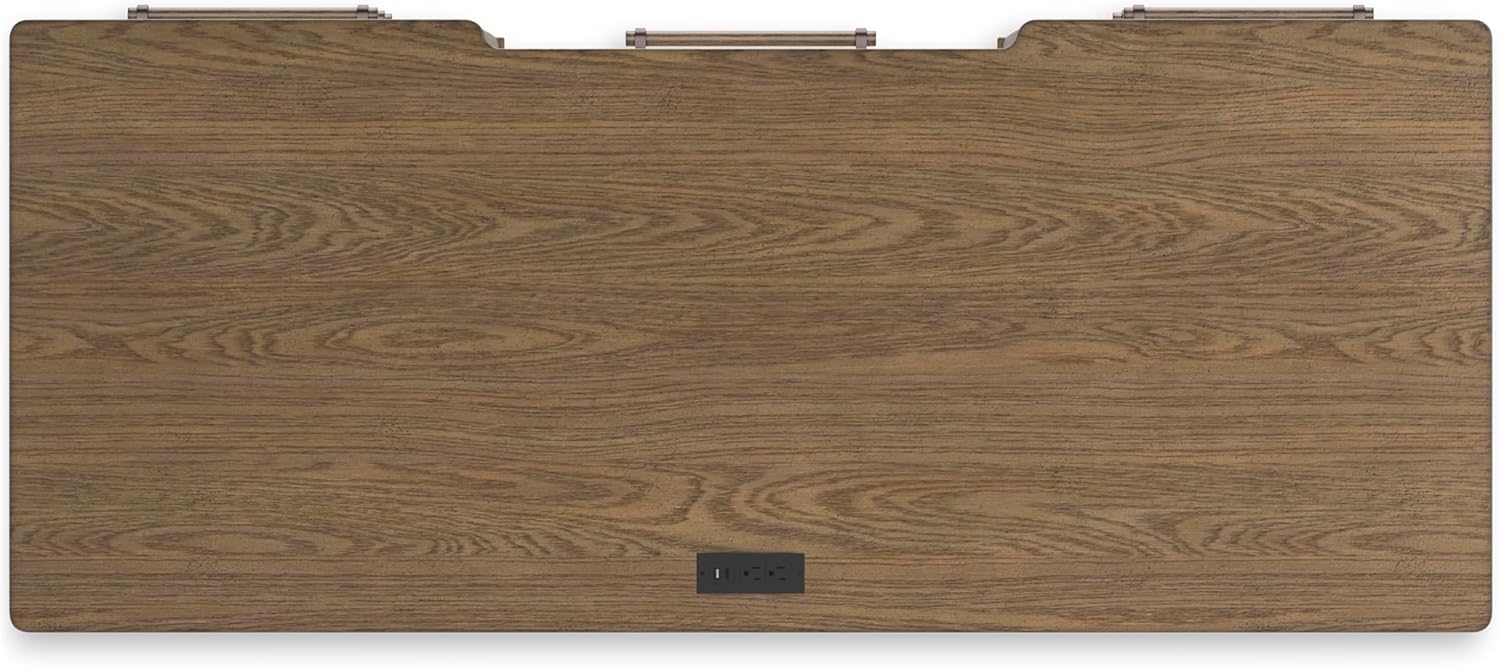 Signature Design by Ashley Roanhowe Contemporary 68" Home Office Desk with 6 Felt-Lined Drawers, USB Charging Ports and Cord Management, Dark Brown