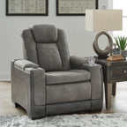 Signature Design by Ashley Next-Gen DuraPella Power Recliner with Adjustable Headrest, Storage Armrests, Wireless & USB Charging, Faux Leather, 2-Tone Gray