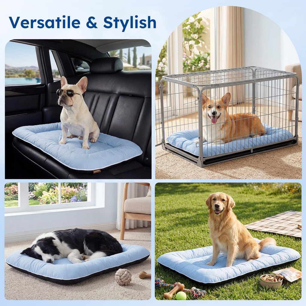 ZOMISA Cooling Dog Bed Q-MAX >0.5, Cooling Crate Mat for Extra Large Dogs, Cold Kennel Pad with Chill Breathable Washable Fabric for Summer, 41x27x2'', Blue