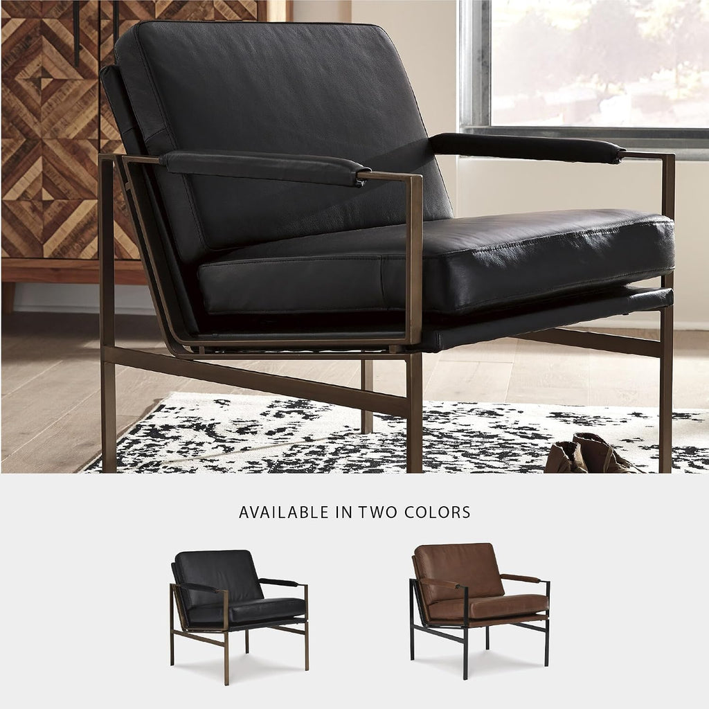 Signature Design by Ashley Puckman Leather Accent Chair, Modern Metal Frame Lounge Seating for Living Rooms, Black, 29" W
