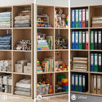 Signature Design by Ashley Piperton 8 Cube Storage Organizer, Natural Finish Over Replicated Ash Wood Grain, Vertical Floor Mount Cubbies for Living Room or Home Office, Light Brown