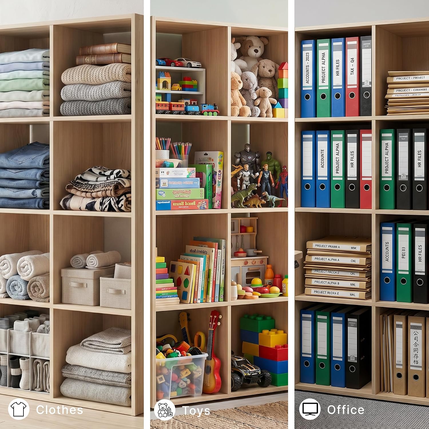 Signature Design by Ashley Piperton 8 Cube Storage Organizer, Natural Finish Over Replicated Ash Wood Grain, Vertical Floor Mount Cubbies for Living Room or Home Office, Light Brown