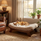 Muihood Elevated Wooden Dog Bed with Foam Mattress, Walnut, X-Large | Raised Dog Bed with Washable Cover, Supportive Foam Mattress, Perfect for X-Large Dogs and Indoor Living