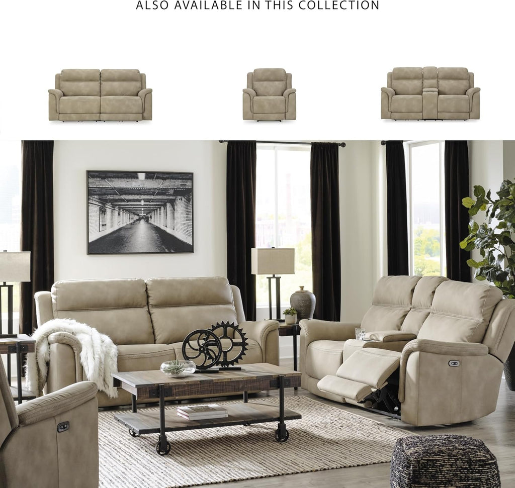 Signature Design by Ashley Power Reclining Loveseat with Console, Next-Gen Durapella, Zero Gravity Mechanism, Easy to Clean Water Resistant Performance Fabric, Sand